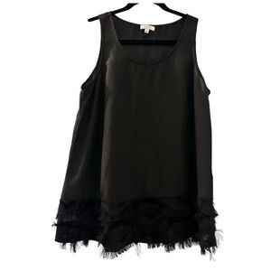 MAETTE top, black, size medium, 5" fringe trim along hem, scoop neckline